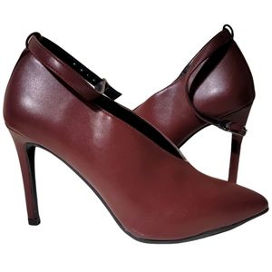 Le Chateau | Burgundy Red Heel Shoes with Ankle Strap Formal Office Wear